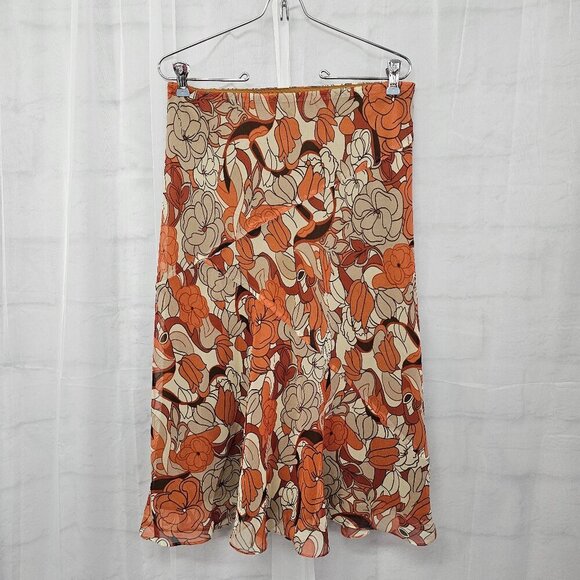 Cato Rust Taupe Floral Boho Midi Skirt Festival Fairy S - Picture 1 of 11